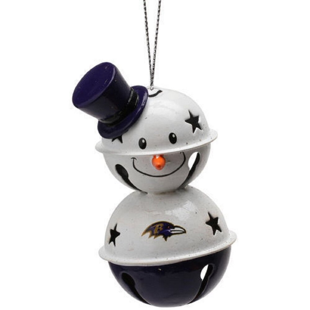Baltimore Ravens NFL Snowman Jingle Bell Christmas Ornament Hanging Loop NEW